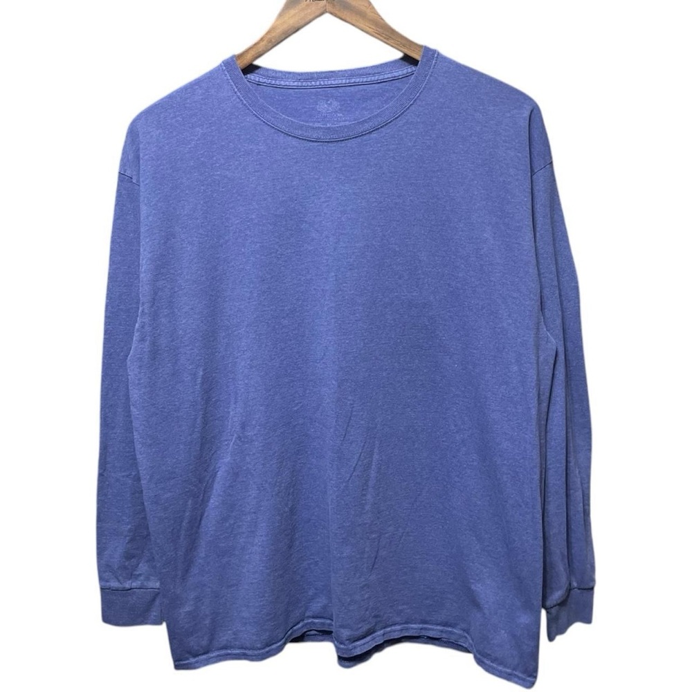 plain blank blue fruit of the loom long sleeve crewneck casual Shirt Tee Top